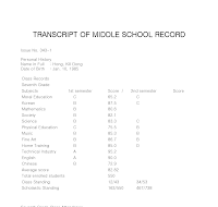 영문 성적증명서(Transcript Of Middle School Record) 영문 성적증명서(Transcript Of Middle School Record)